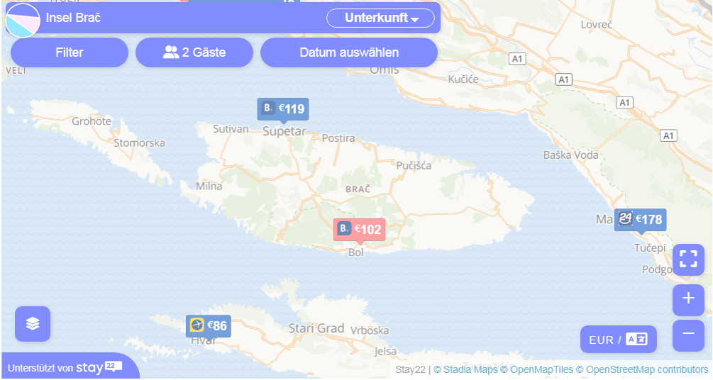 Übersicht - Insel Brač mit Karte
